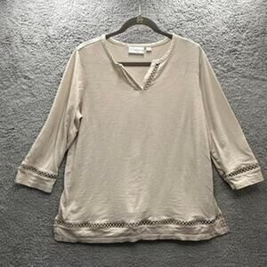 Belle Beach by Kim Gravel Large Beige V-Neck Top Lace‎ Cut Out Beach Vacation